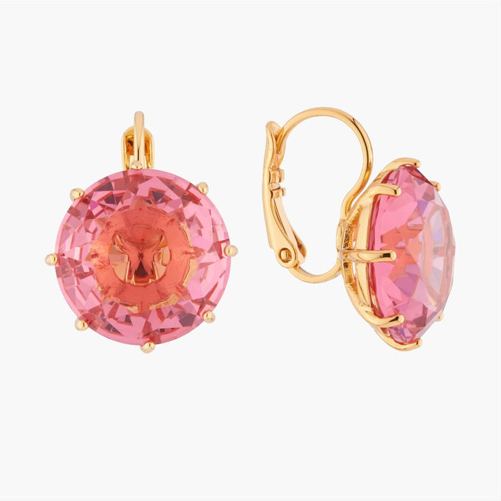 Pink Peach Round Stone La Diamantine Dormeuses Earrings | AKLD140 - Les Nereides