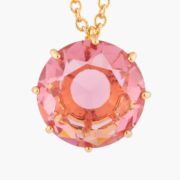 Pink Peach Round Stone La Diamantine Long Necklace | AKLD333 - Les Nereides