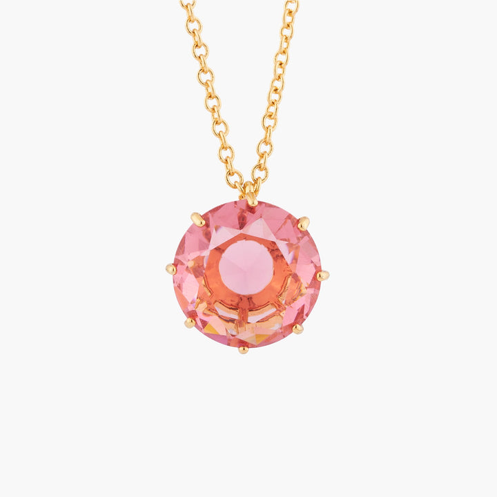 Pink Peach Round Stone La Diamantine Long Necklace | AKLD333 - Les Nereides