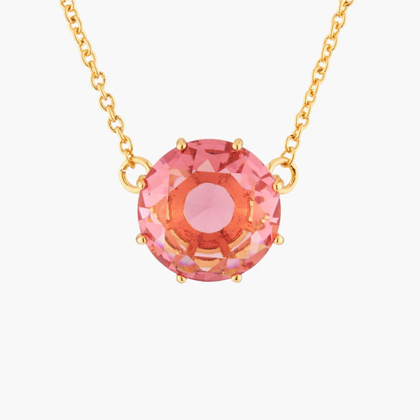 Pink Peach Round Stone La Diamantine Pendant Necklace | AKLD301 - Les Nereides
