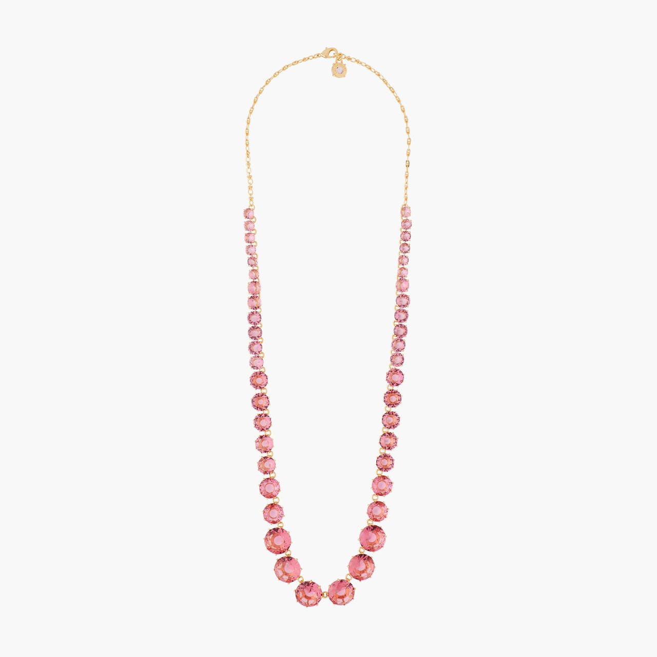 Pink Peach Round Stones And Chain La Diamantine Long Necklace | Les ...