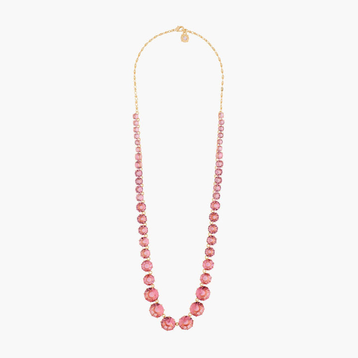 Pink Peach Round Stones And Chain La Diamantine Long Necklace | ALLD3511 - Les Nereides