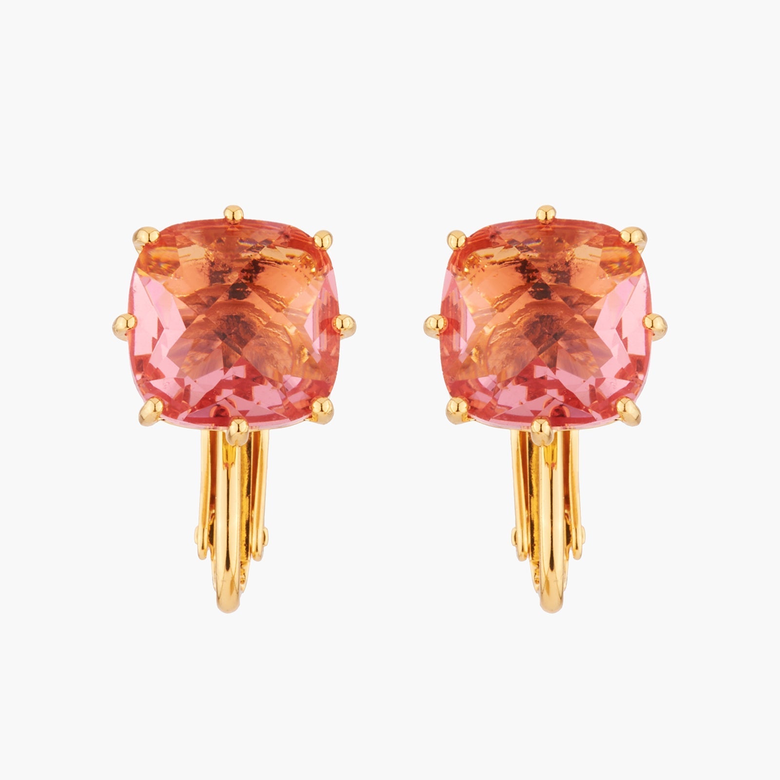 Pink Peach Square Stone La Diamantine Earrings | AKLD101C - Les Nereides