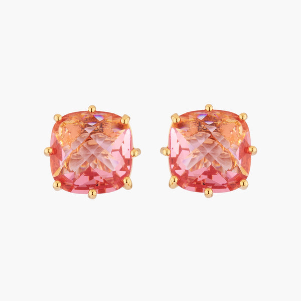 Pink Peach Square Stone La Diamantine Earrings | AKLD101C - Les Nereides