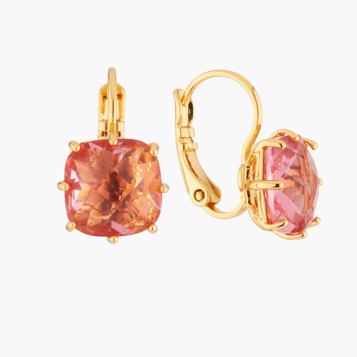 Pink Peach Square Stone La Diamantine Earrings | AKLD101C - Les Nereides