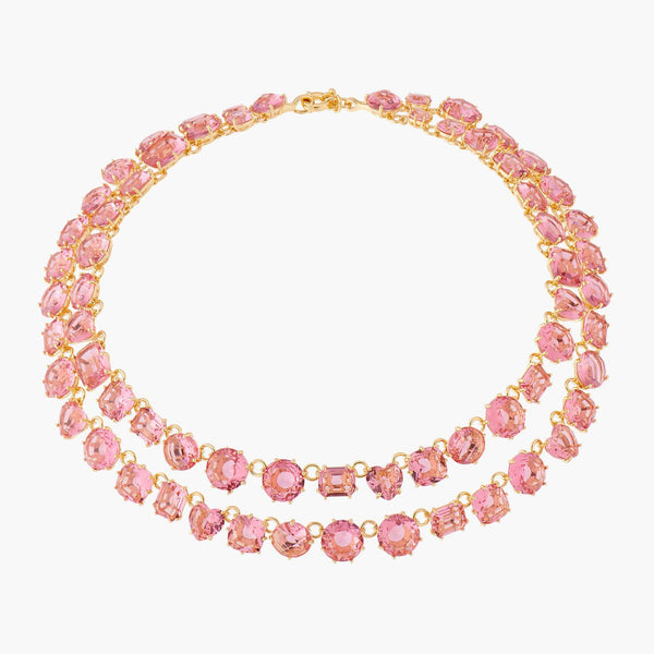 Pink Peach Two Row La Diamantine Luxurious Necklace | ALLD3551 - Les Nereides