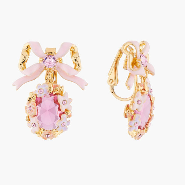 Pink Ribbon, Flowers And Pink Crystal Earrings | AKJV101 - Les Nereides