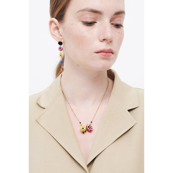 Pink Tulip And Japanese Anemone Pendant Necklace | AMBH3021 - Les Nereides