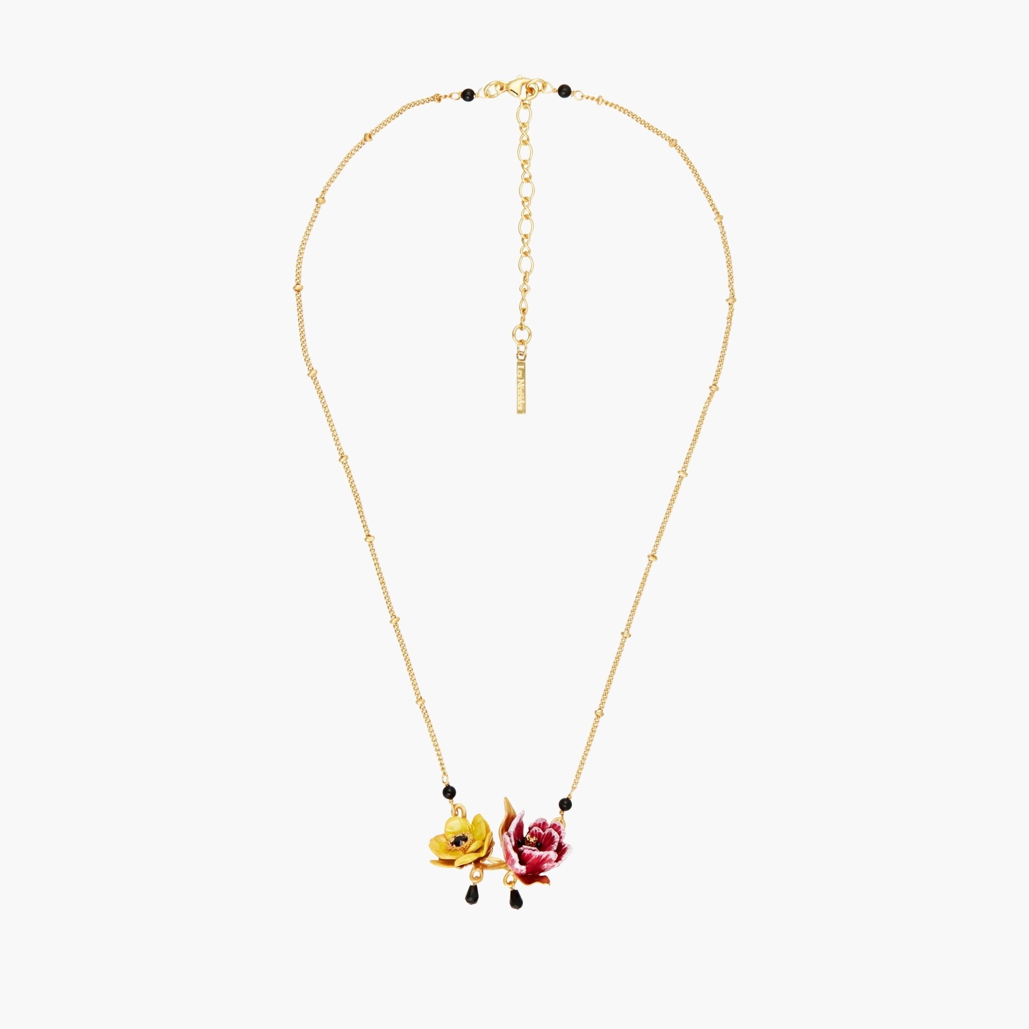 Pink Tulip And Japanese Anemone Pendant Necklace | AMBH3021 - Les Nereides