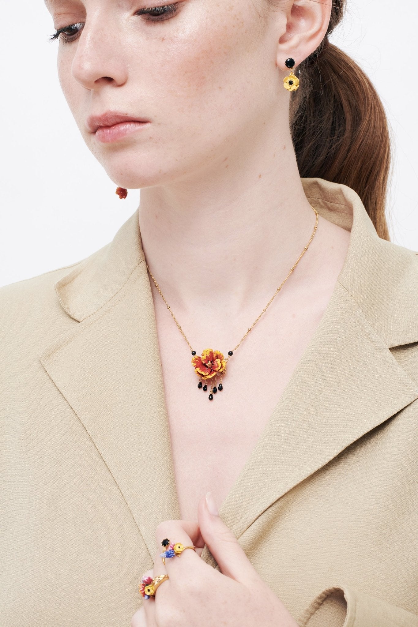 Pink Tulip And Japanese Anemone Pendant Necklace | AMBH3021 - Les Nereides