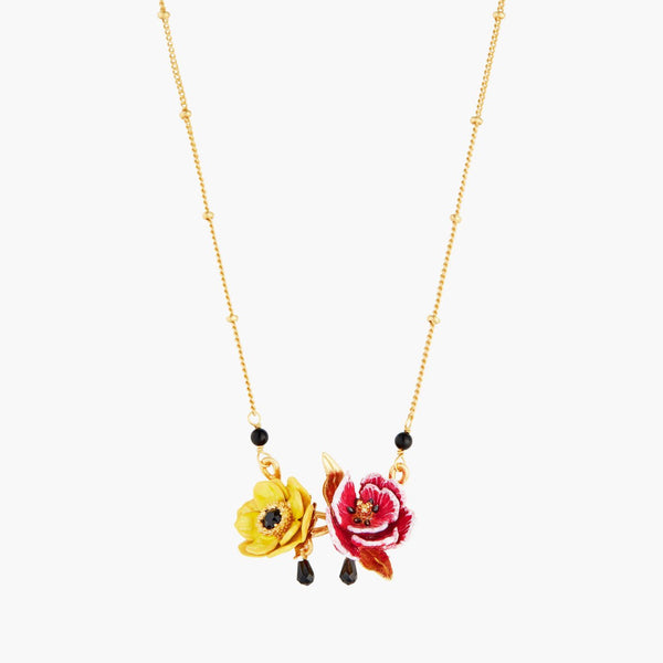 Pink Tulip And Japanese Anemone Pendant Necklace | AMBH3021 - Les Nereides