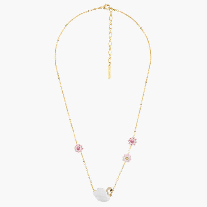 Pink Water Lilies And White Swan Necklace | AKCY303 - Les Nereides