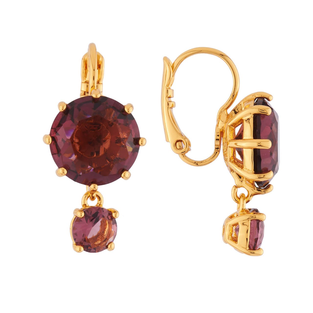 Plum 2 Round Stones La Diamantine Dormeuses Earrings | AILD1261 - Les Nereides