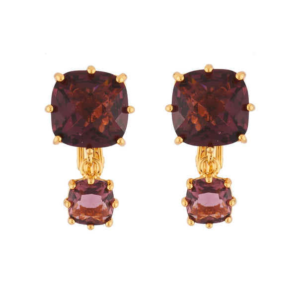 Plum 2 Square Stones La Diamantine Earrings | AILD138C/1 - Les Nereides