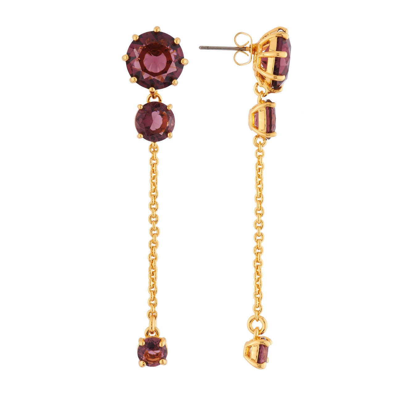 Plum 3 Stones And Chain La Diamantine Earrings | AILD1411 - Les Nereides