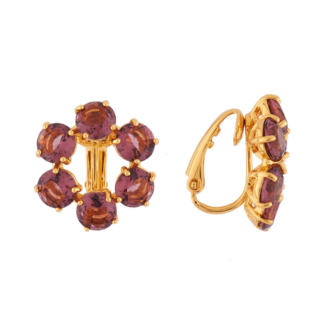 Plum 6 Stones La Diamantine Creoles Earrings | AILD142C/1 - Les Nereides