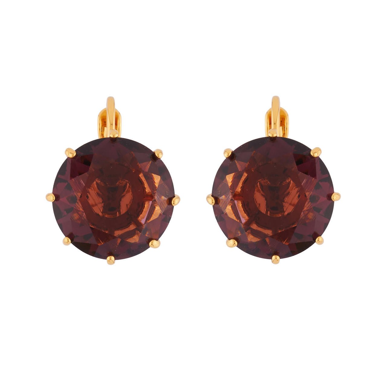 Plum Round Stone La Diamantine Dormeuses Earrings | AILD1401 - Les Nereides