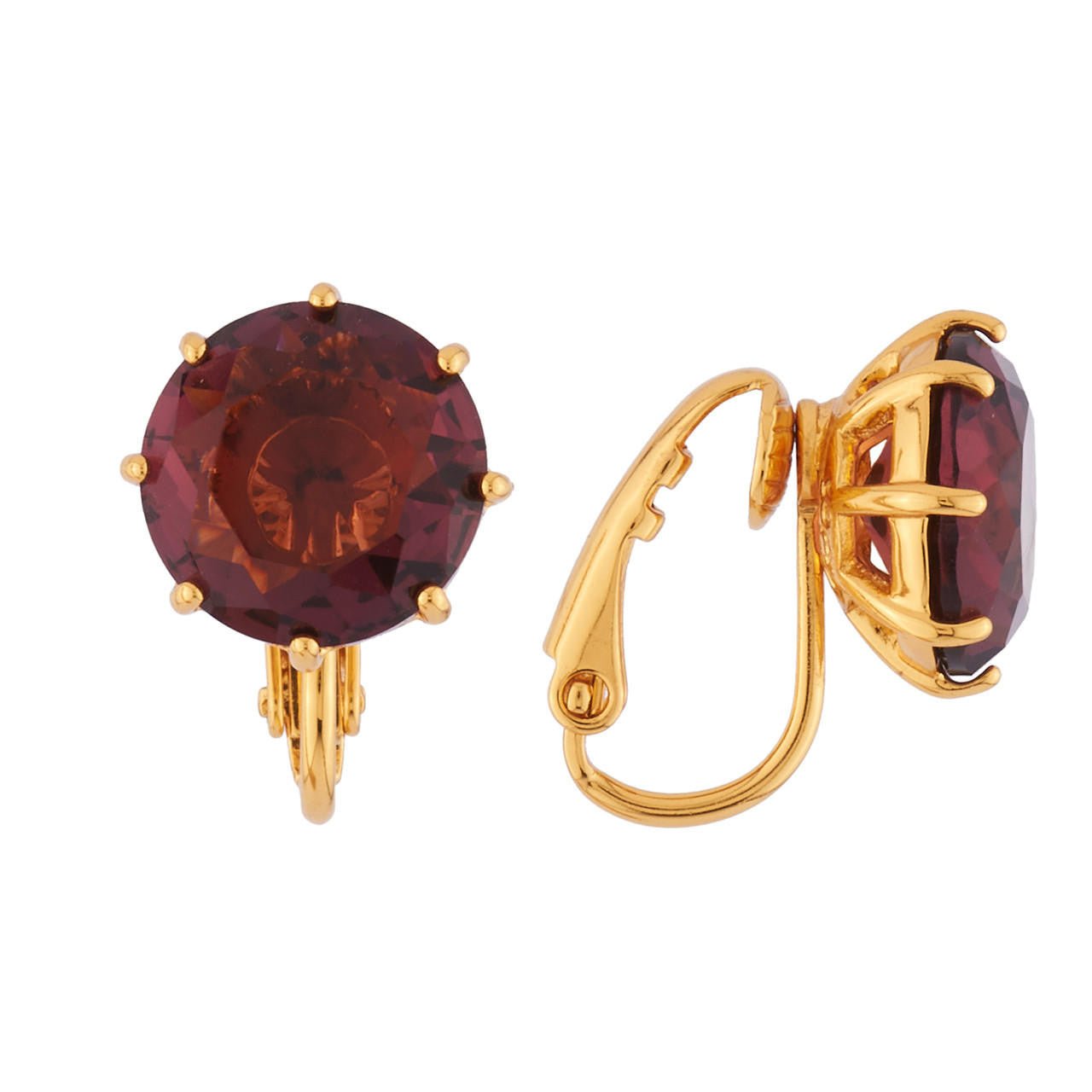Plum Small Square Stone La Diamantine Earrings | AILD118C/1 - Les Nereides