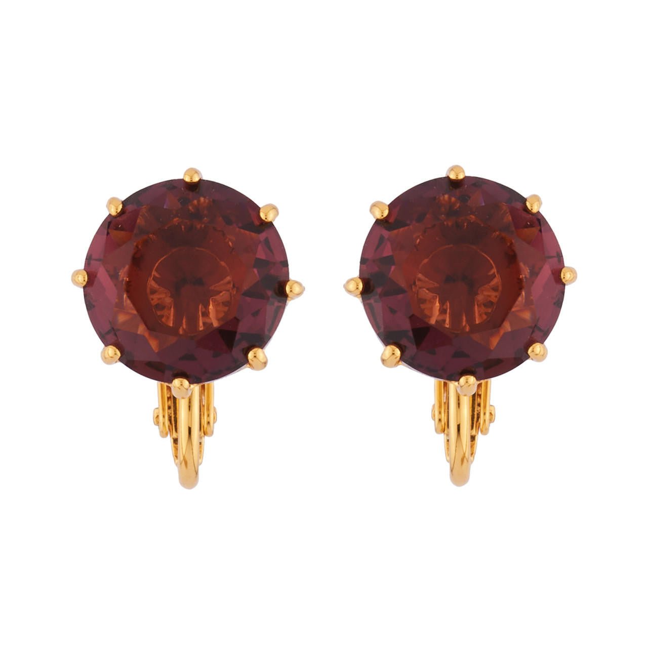 Plum Small Square Stone La Diamantine Earrings | AILD118C/1 - Les Nereides
