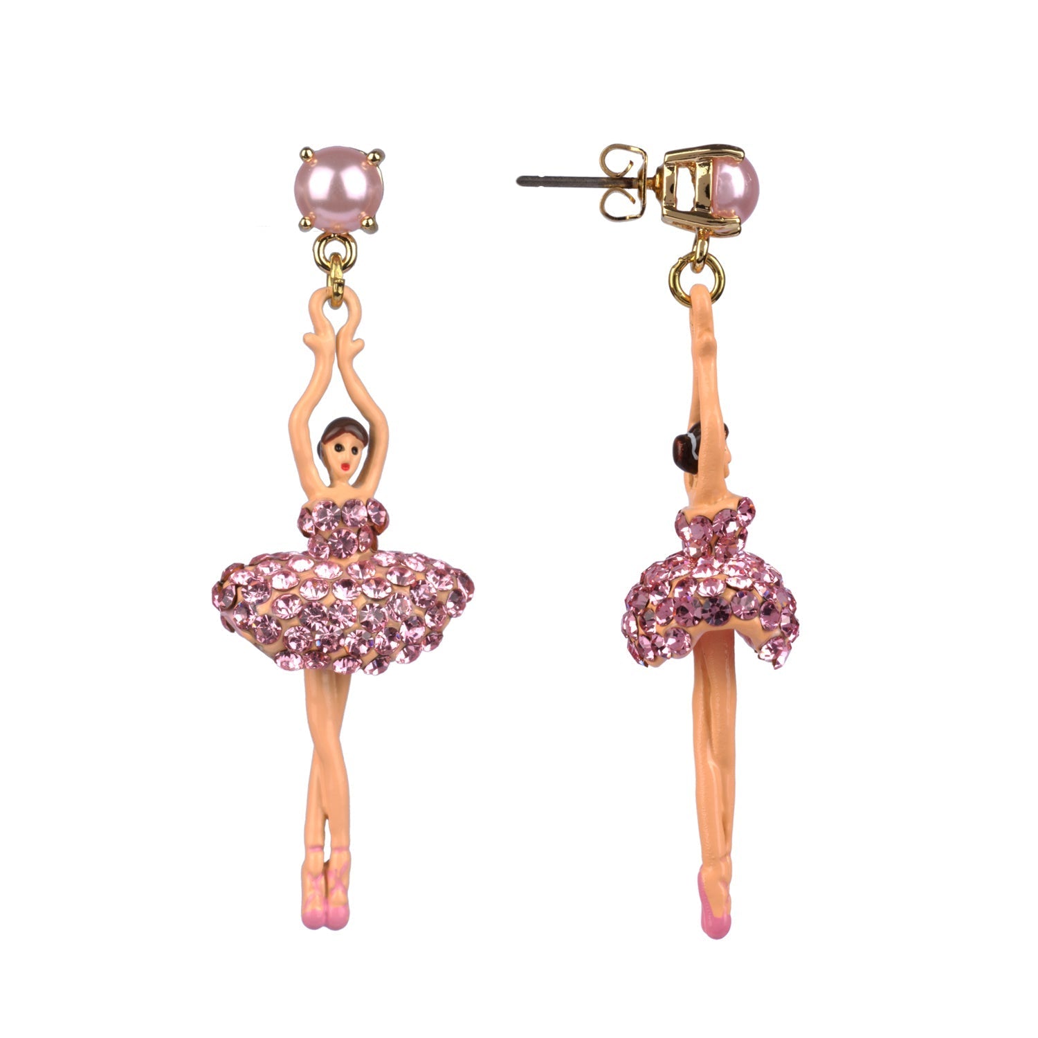Postear Pas de Deux Lux Ballerina Vintage Rose Earrings | ZDDL1151 - Les Nereides