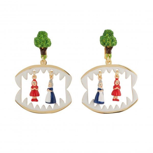 Promenons Nous Grandma & Little Red Riding Hood In Wolf'S Mouth Earrings | AECR115T/1 - Les Nereides