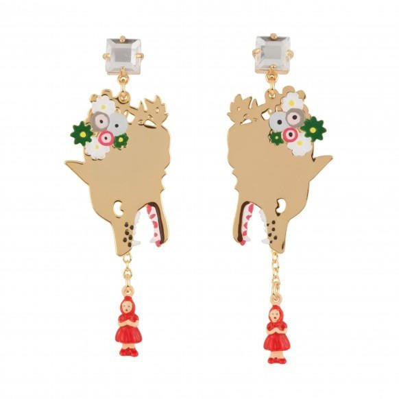 Promenons Nous Theé Wolf Ready To Eat Little Red Riding Hood /W Crystal Earrings | AECR112T/1 - Les Nereides