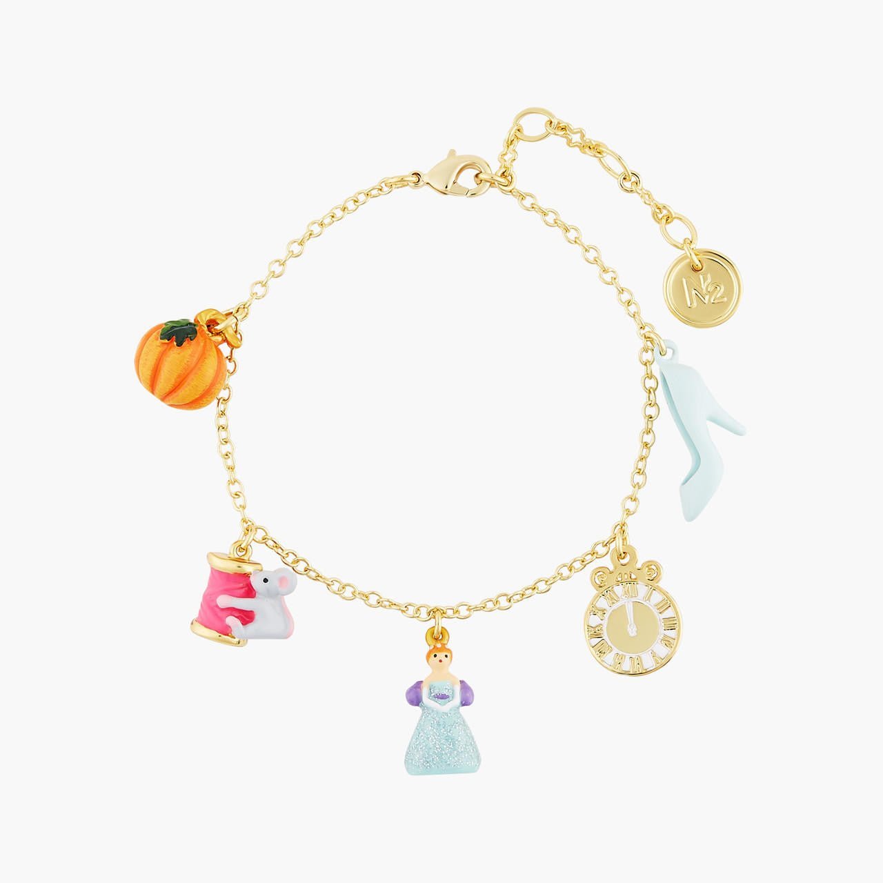 Pumpkin, Spool Of Thread And Mouse, Cinderella, Clock And Slipper Charm Bracelet | AOCE2011 - Les Nereides