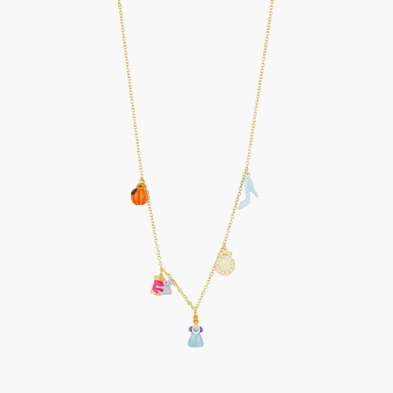 Pumpkin, Spool Of Thread And Mouse, Cinderella, Clock And Slipper Pendant Necklace | AOCE3101 - Les Nereides