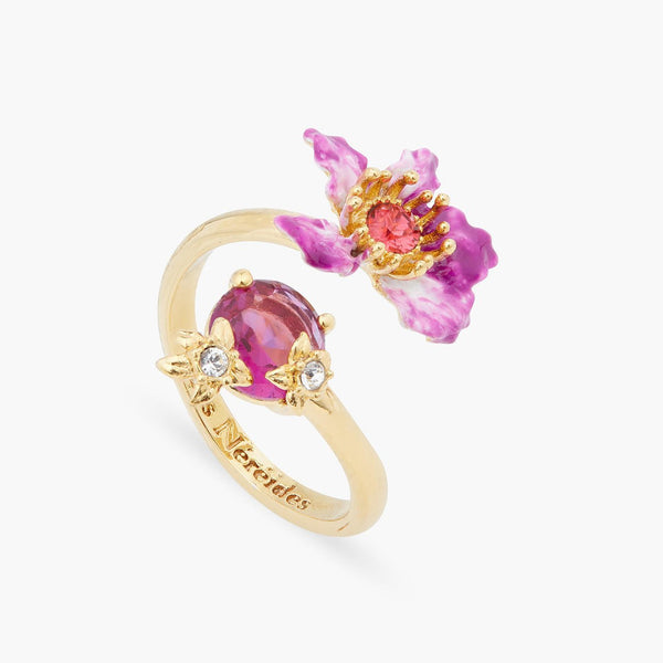 Purple Bauhinia Flower And Faceted Crystal You And Me Adjustable Ring | ARPA6041 - Les Nereides