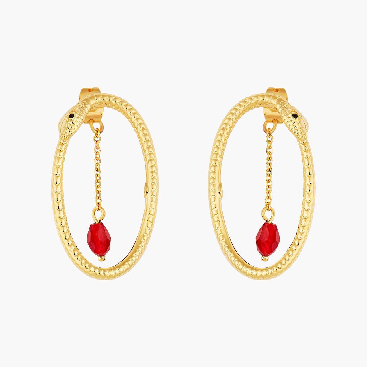 Python And Red Cut Crystal Hoop Earrings | AOLA1071 - Les Nereides