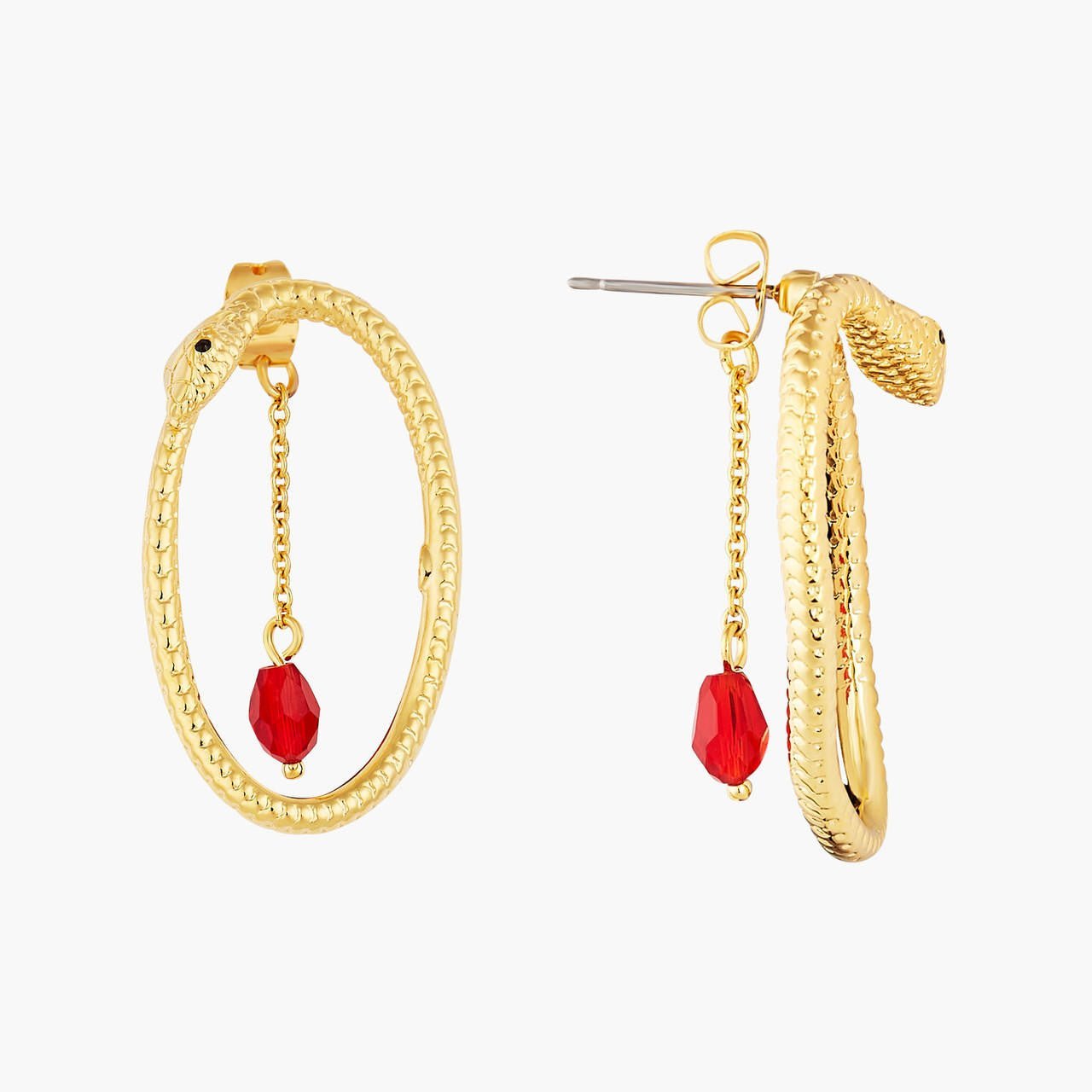 Python And Red Cut Crystal Hoop Earrings | AOLA1071 - Les Nereides
