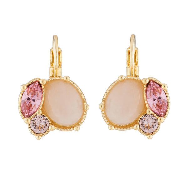 Quartz And Pink Rhinestone Dormeuses Earrings | AJPF101 - Les Nereides