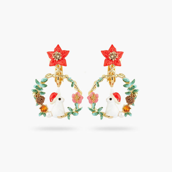 Rabbit and poinsettia hoop earrings | AQNE1041 - Les Nereides