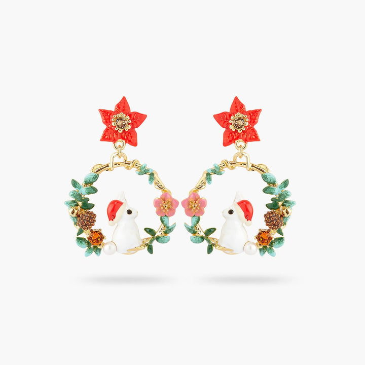 Rabbit and poinsettia hoop earrings | AQNE1041 - Les Nereides