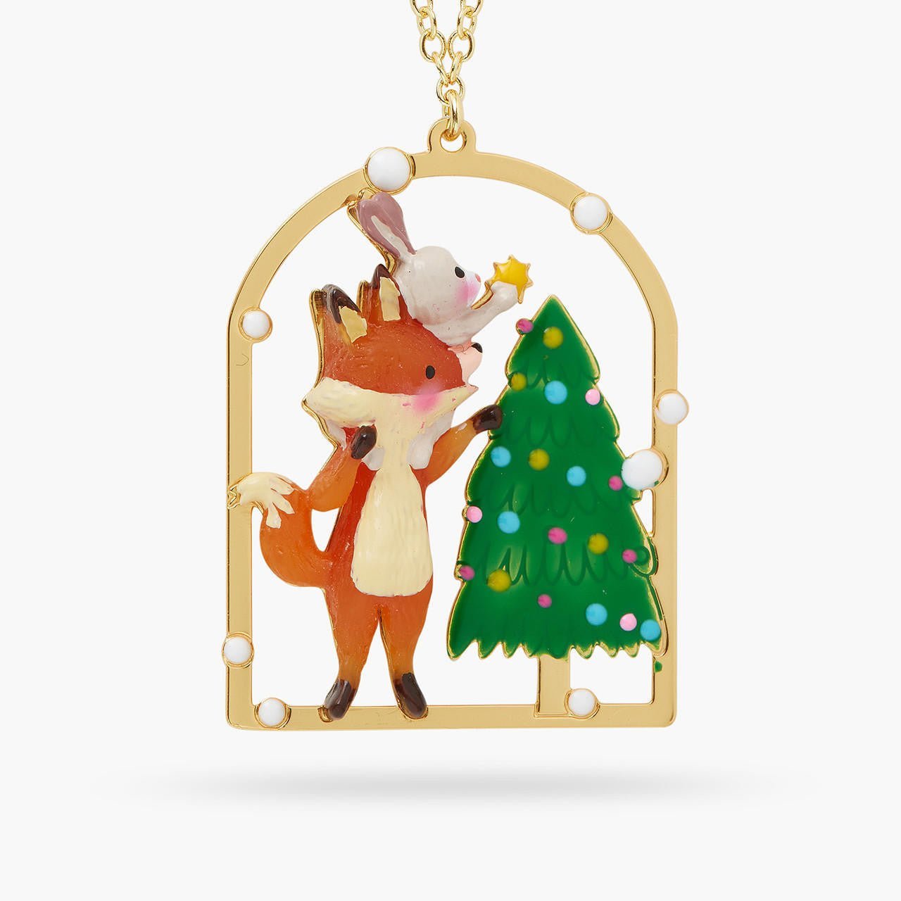 Rabbit, fox and Christmas tree pendant necklace | AQSP3111 - Les Nereides