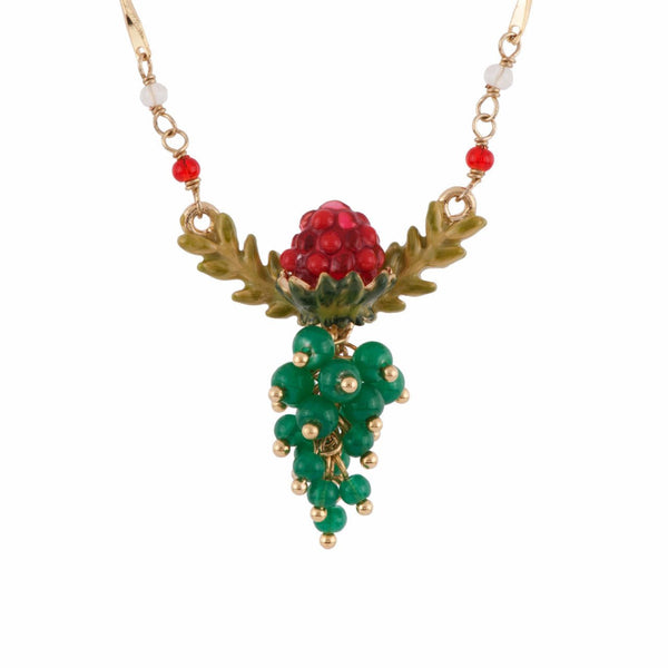 Raspberry, Leaves And Green Bunch Necklace | AFCH3111 - Les Nereides
