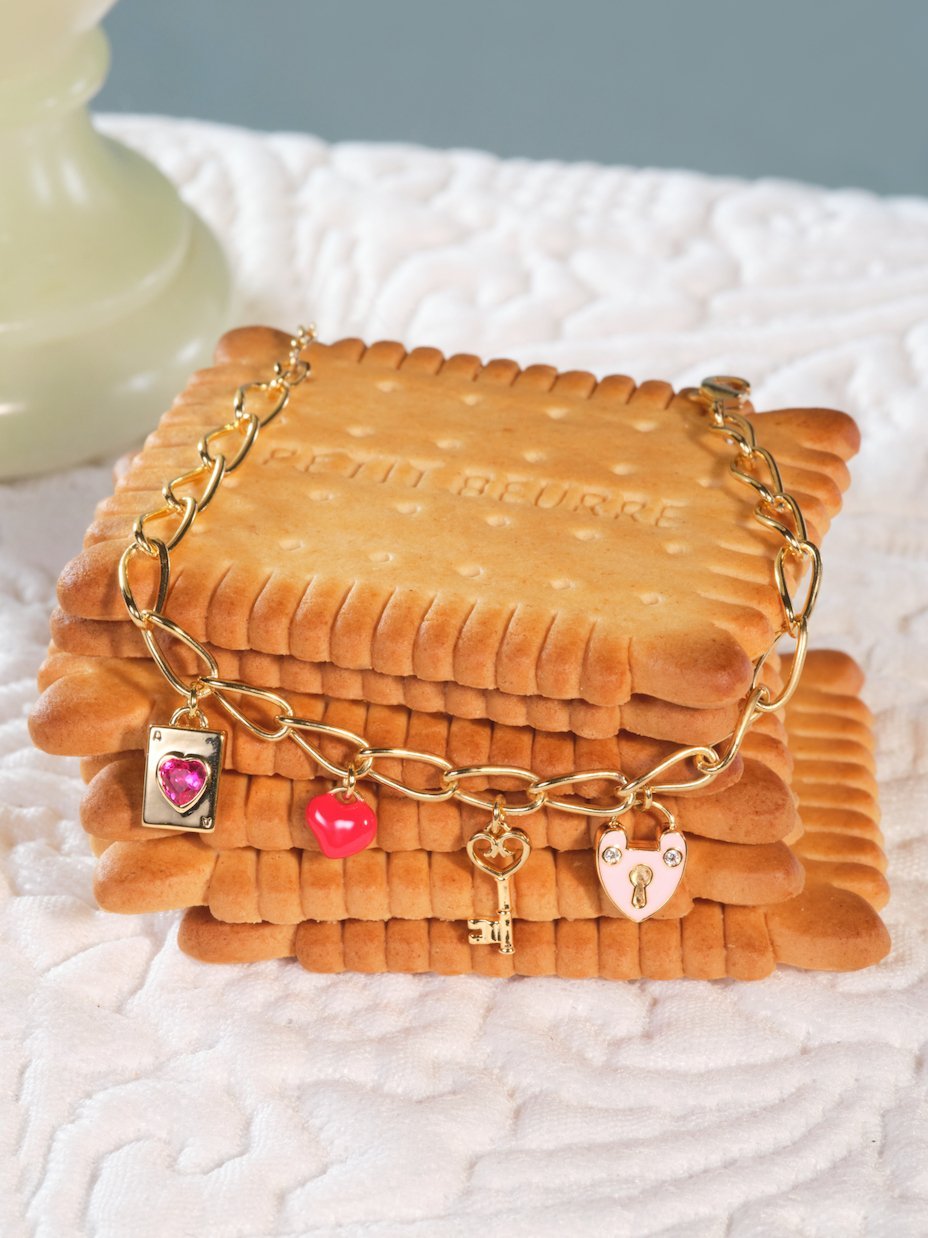 Rectangle Chain And Love Charm Bracelet | ASAM2031 - Les Nereides