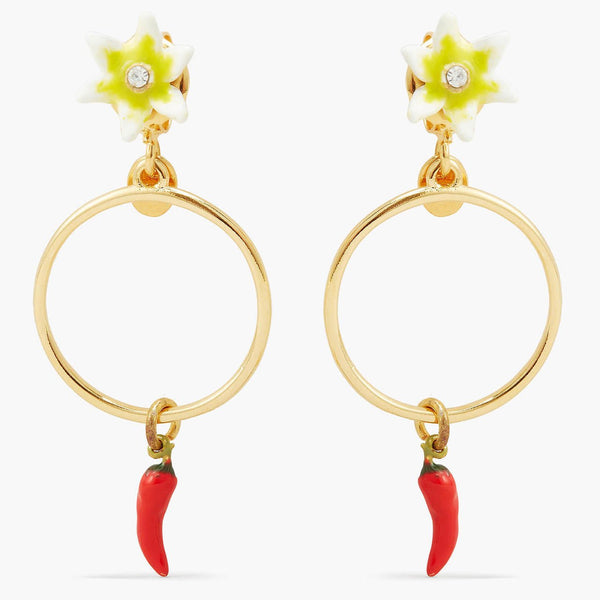 Red Chilli And Flower Hoop Earrings | APVE1061 - Les Nereides