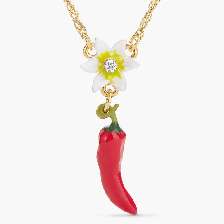 Red Chillies And Flowers Pendant Necklace | APVE3061 - Les Nereides