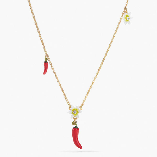 Red Chillies And Flowers Pendant Necklace | APVE3061 - Les Nereides