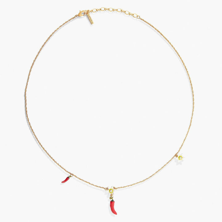 Red Chillies And Flowers Pendant Necklace | APVE3061 - Les Nereides