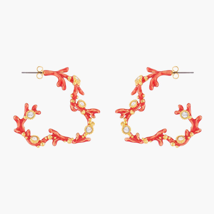 Red Corals And Crystals Creoles Earrings | ALPC1061 - Les Nereides