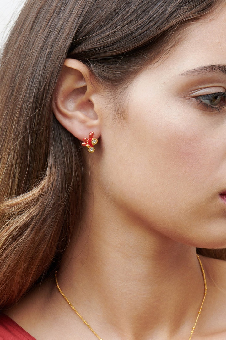 Red Corals And Crystals Earrings | ALPC1081 - Les Nereides
