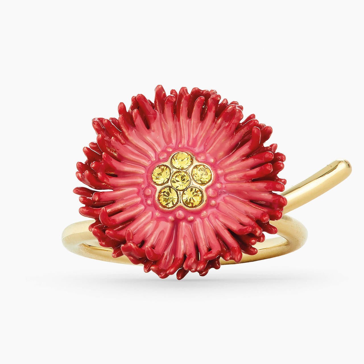Red Flower And Cut Crystal Fine Ring | APCP6051 - Les Nereides