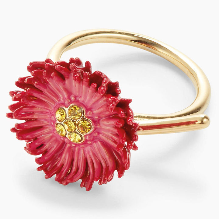 Red Flower And Cut Crystal Fine Ring | APCP6051 - Les Nereides