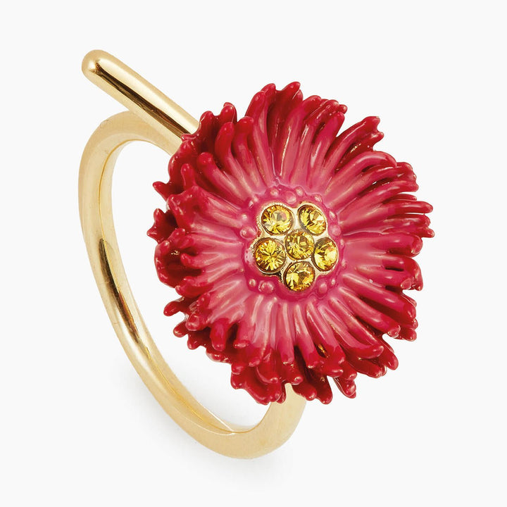 Red Flower And Cut Crystal Fine Ring | APCP6051 - Les Nereides