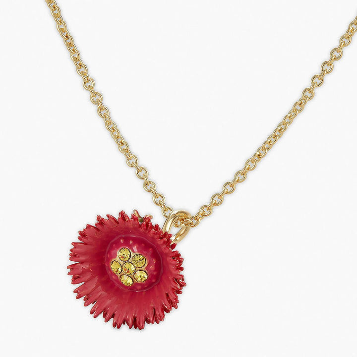 Red Flower And Cut Crystal Pendant Necklace | APCP3101 - Les Nereides
