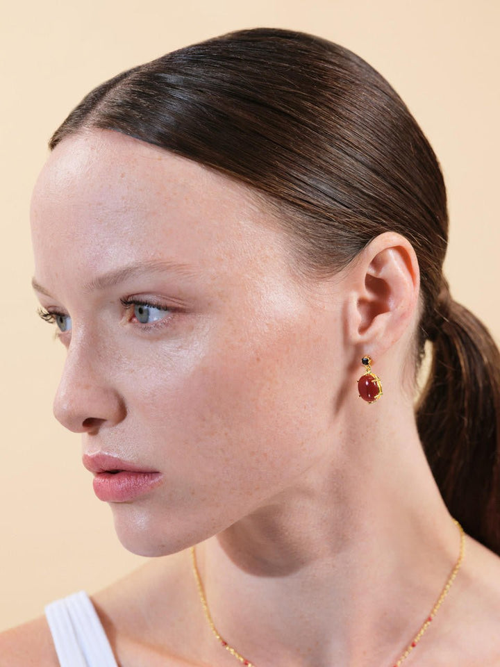 Red Oval Stone Earrings | ARCL1021 - Les Nereides