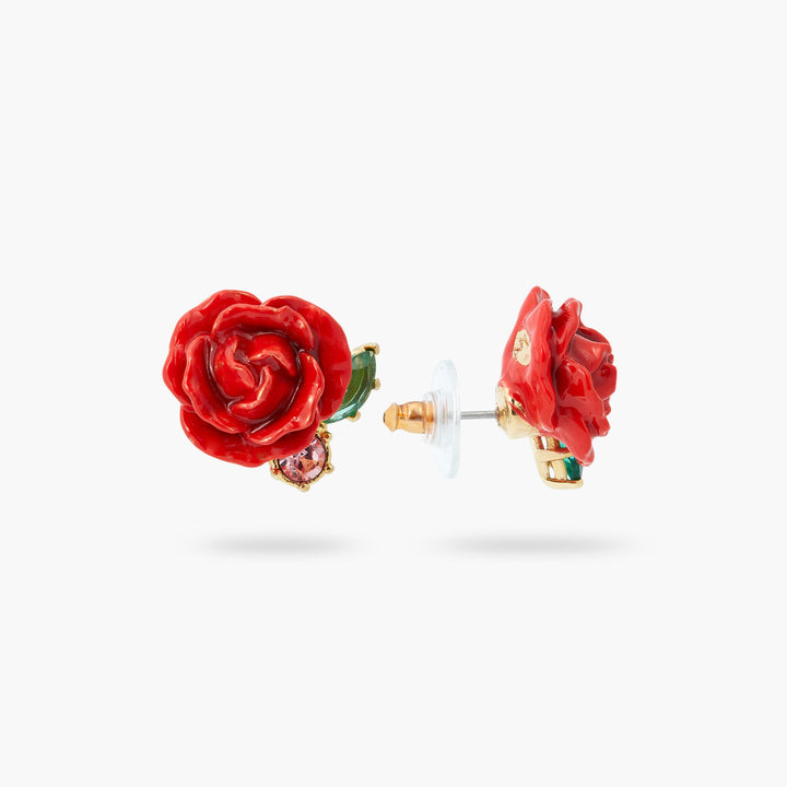 Red Rose And Pink Crystal Earrings | ASLA1021 - Les Nereides