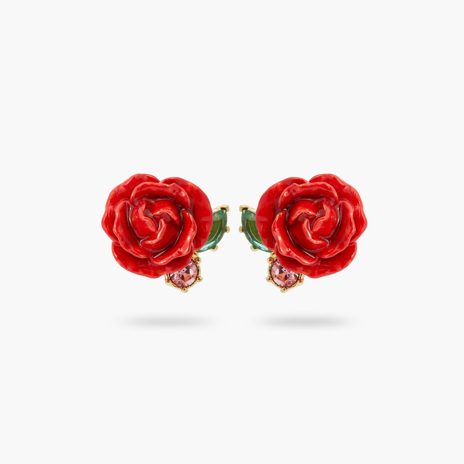 Red Rose And Pink Crystal Earrings | ASLA1021 - Les Nereides